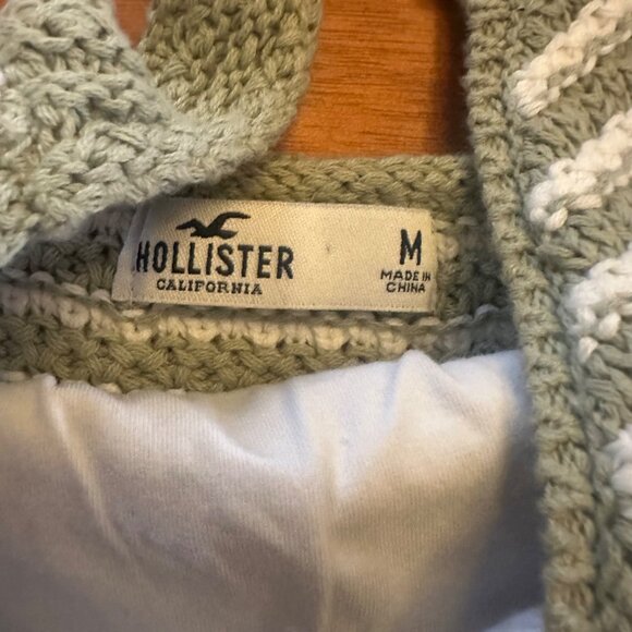 Hollister Crochet Knit Striped Tank Top M Green & White Cotton Blend NWT - Picture 3 of 6